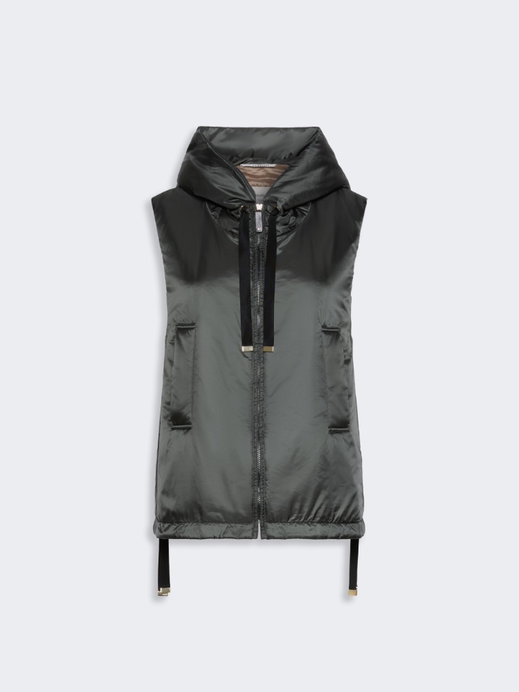 Padded water-repellent hooded gilet - DARK GREEN