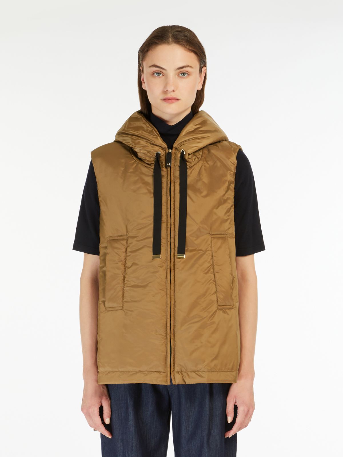 Padded water-repellent hooded gilet - CARAMEL - 2