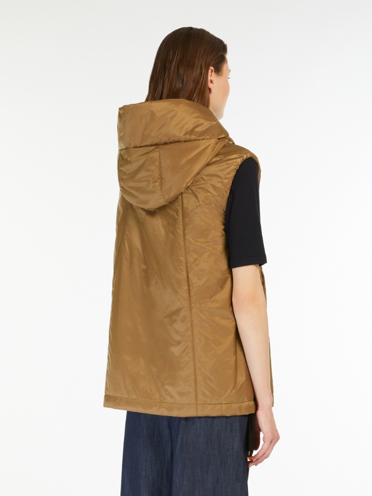 Padded water-repellent hooded gilet - CARAMEL - 3