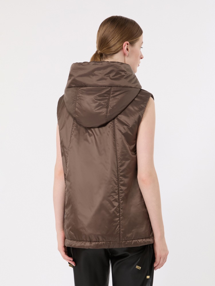 Padded water-repellent hooded gilet - BROWN - 3