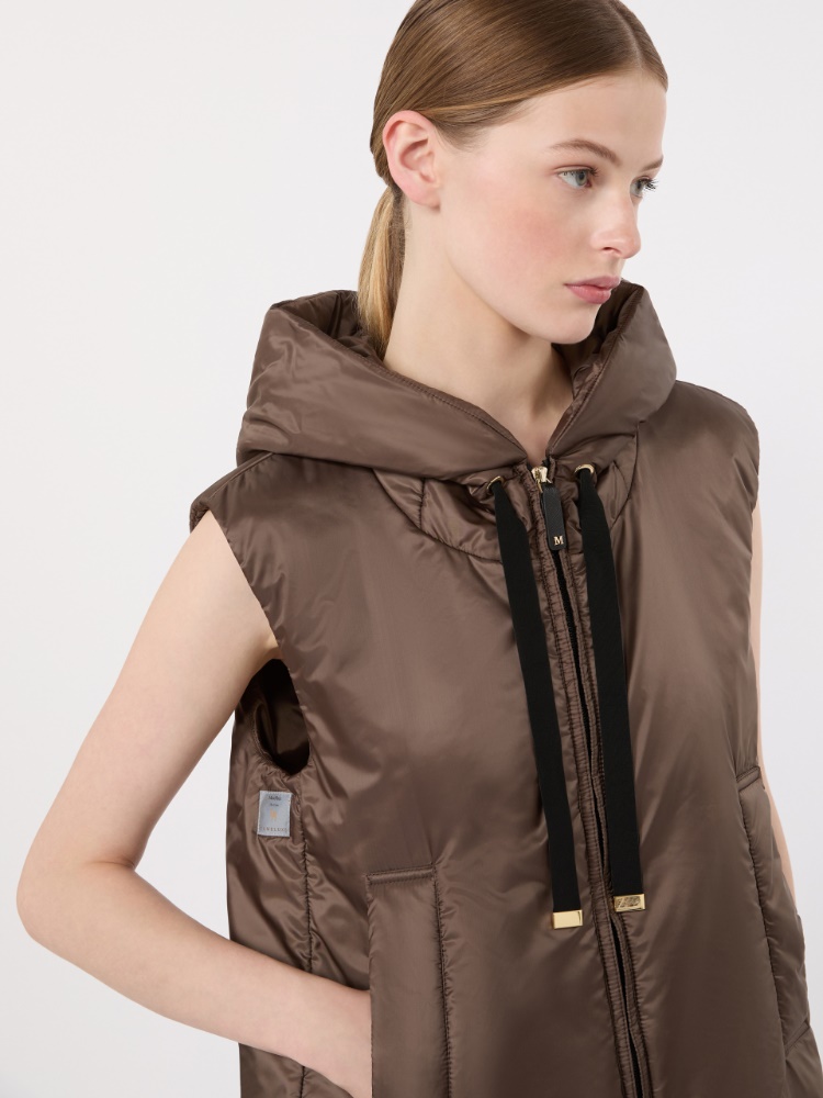 Padded water-repellent hooded gilet - BROWN - 4