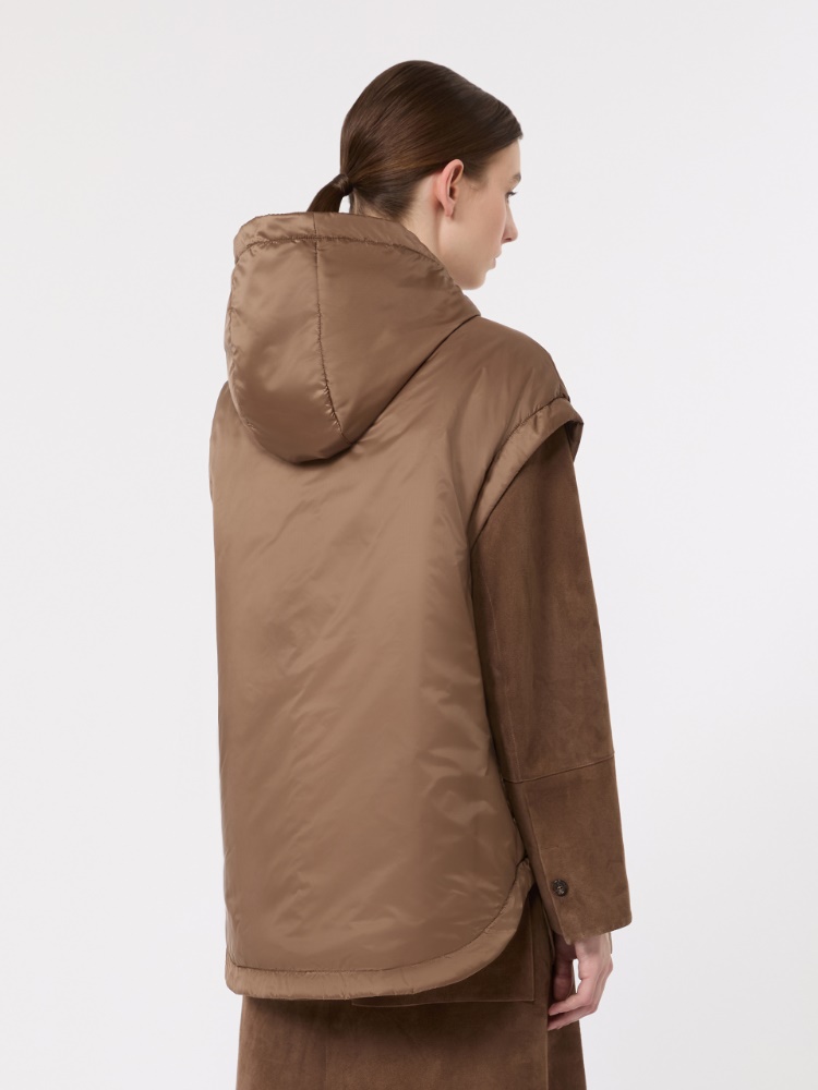 Padded, hooded gilet in water-repellent canvas - MUD - 3