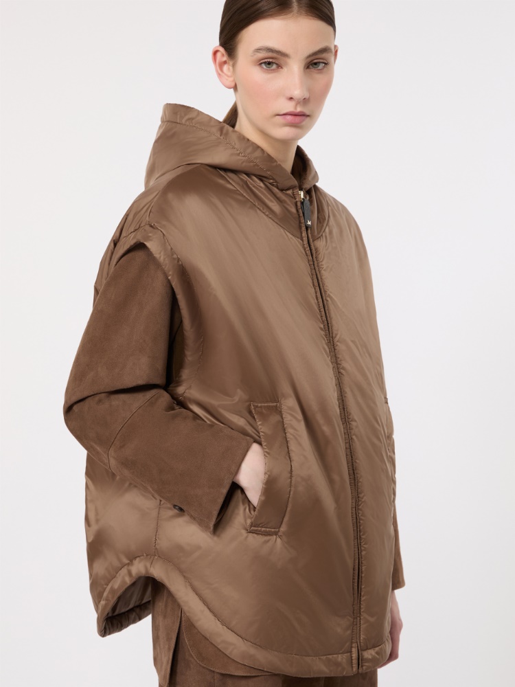 Padded, hooded gilet in water-repellent canvas - MUD - 4
