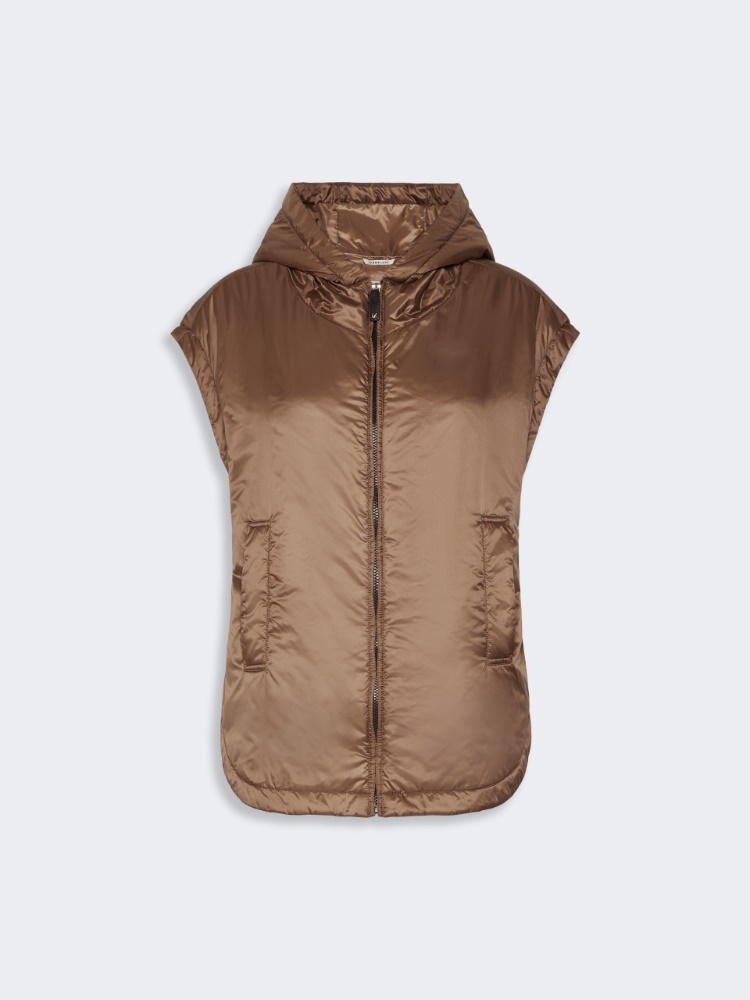 Padded, hooded gilet in water-repellent canvas - MUD - 5