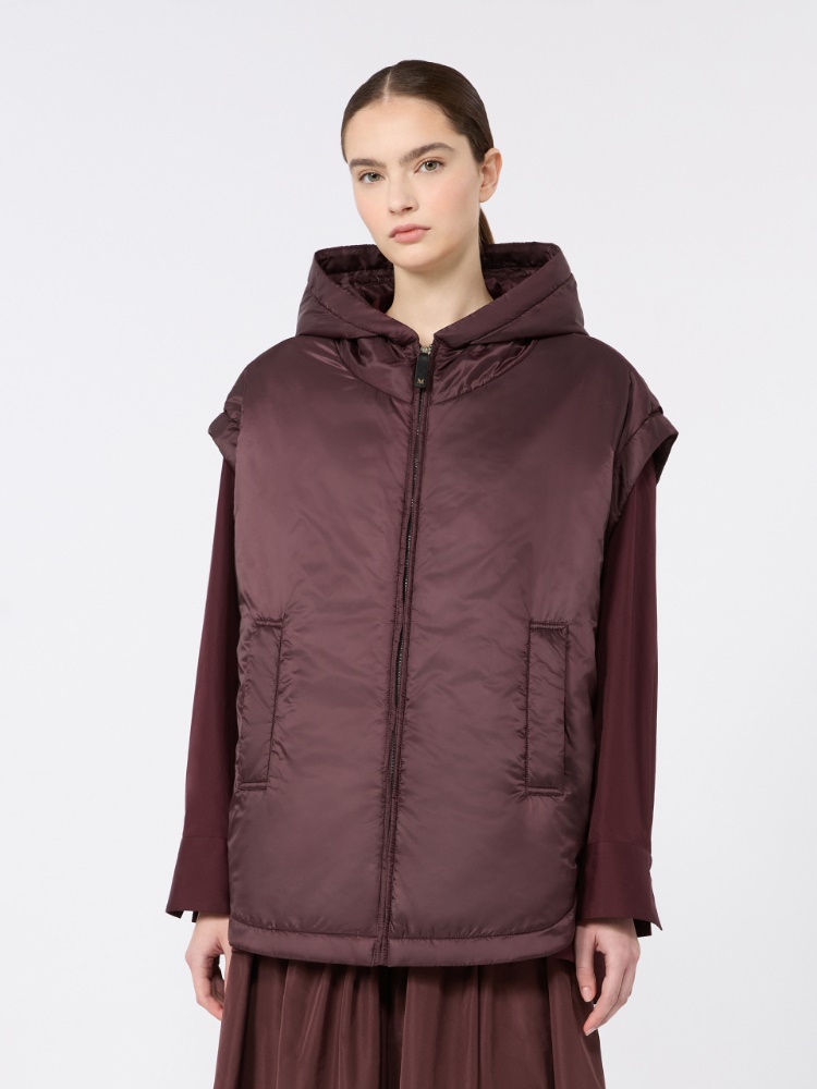 Padded, hooded gilet in water-repellent canvas - BORDEAUX - 2