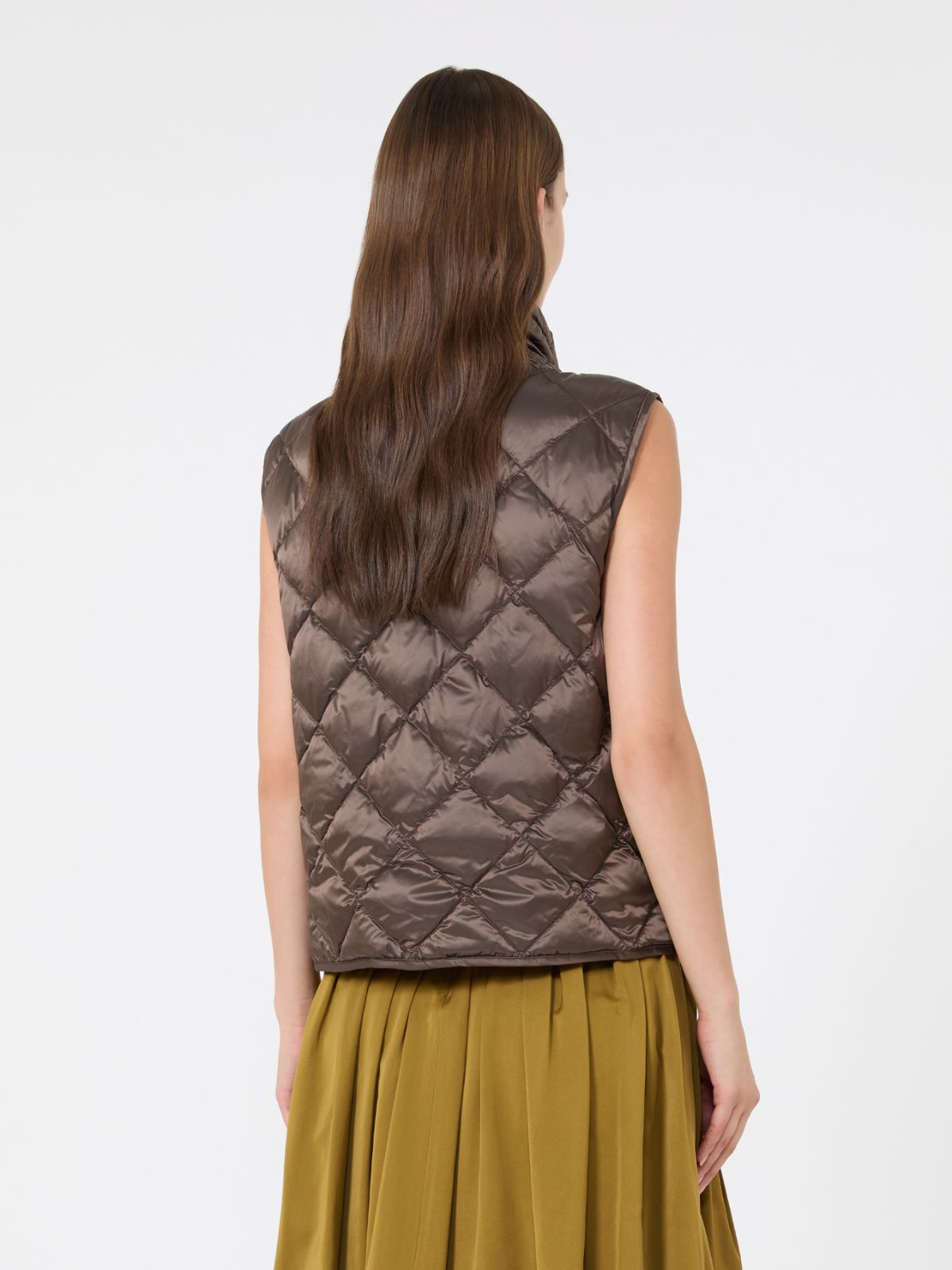 Diamond-patterned water-repellent canvas padded gilet - BROWN - Max Mara - 3