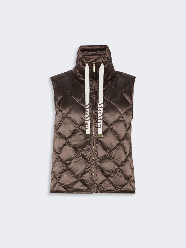 Diamond-patterned water-repellent canvas padded gilet - BROWN