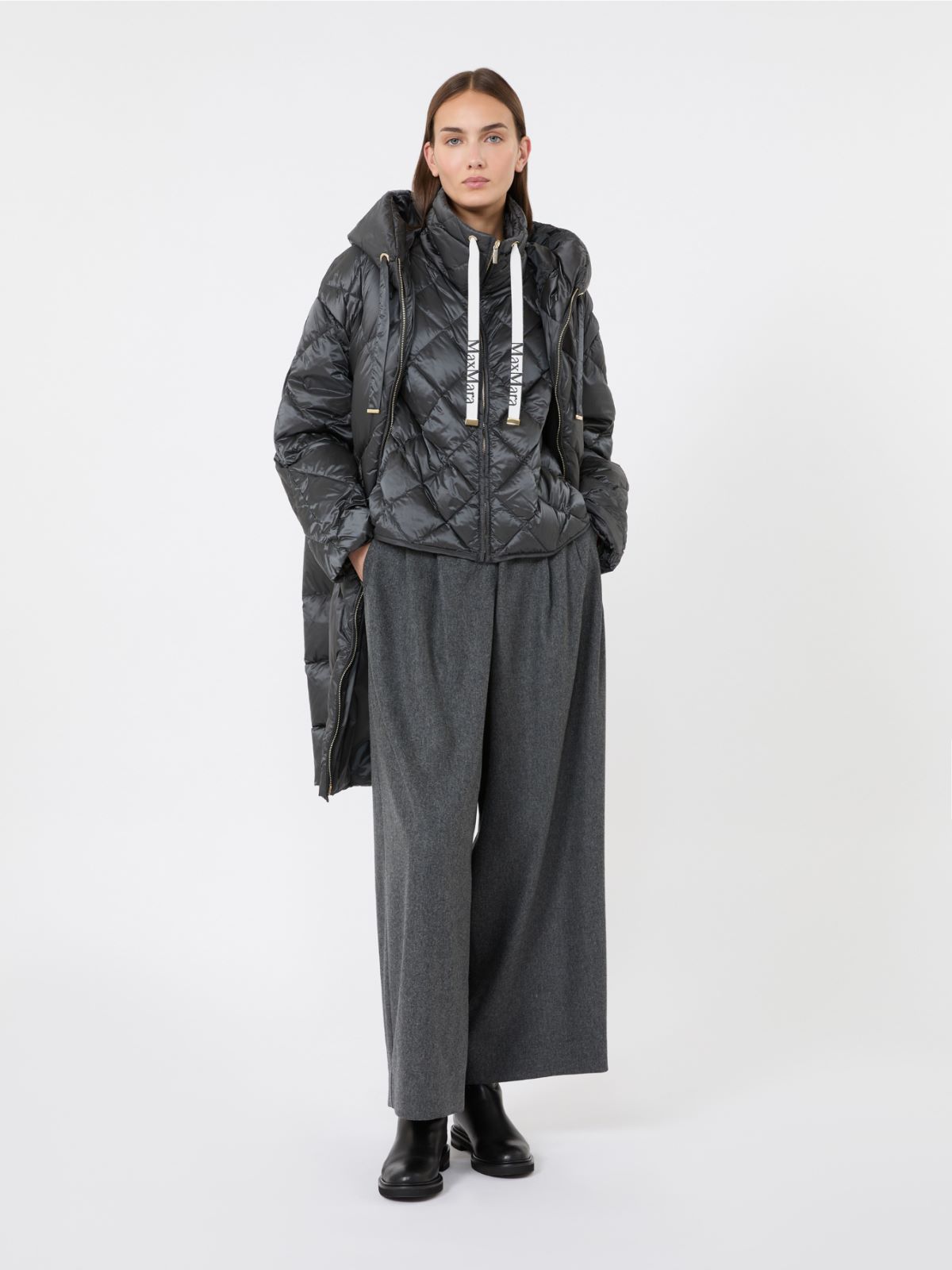 Diamond-patterned water-repellent canvas padded gilet - MEDIUM GREY - Max Mara