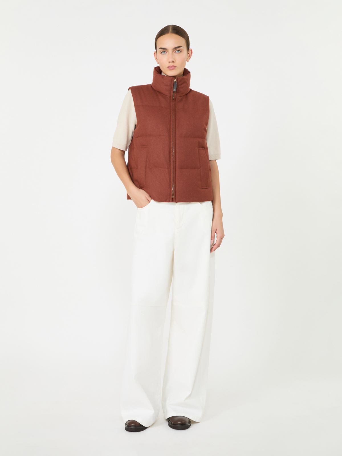 Padded cashmere blend gilet - RUST