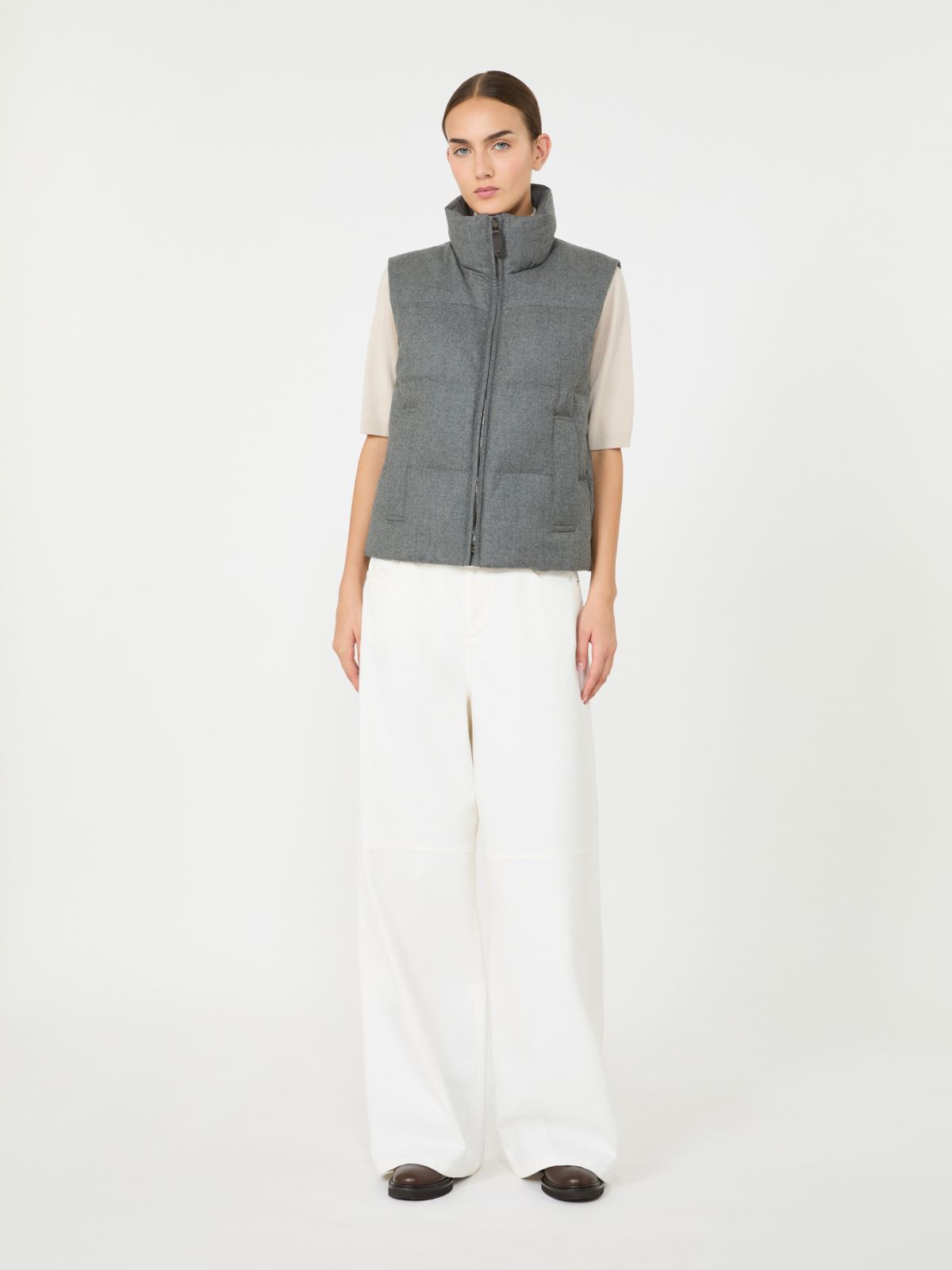 Gilet rembourré en cachemire mélangé - GRIS MOYEN - Max Mara
