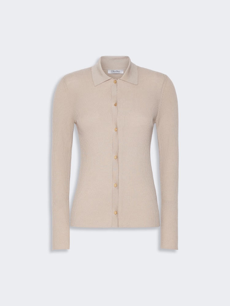 Woollen yarn fitted cardigan - BEIGE