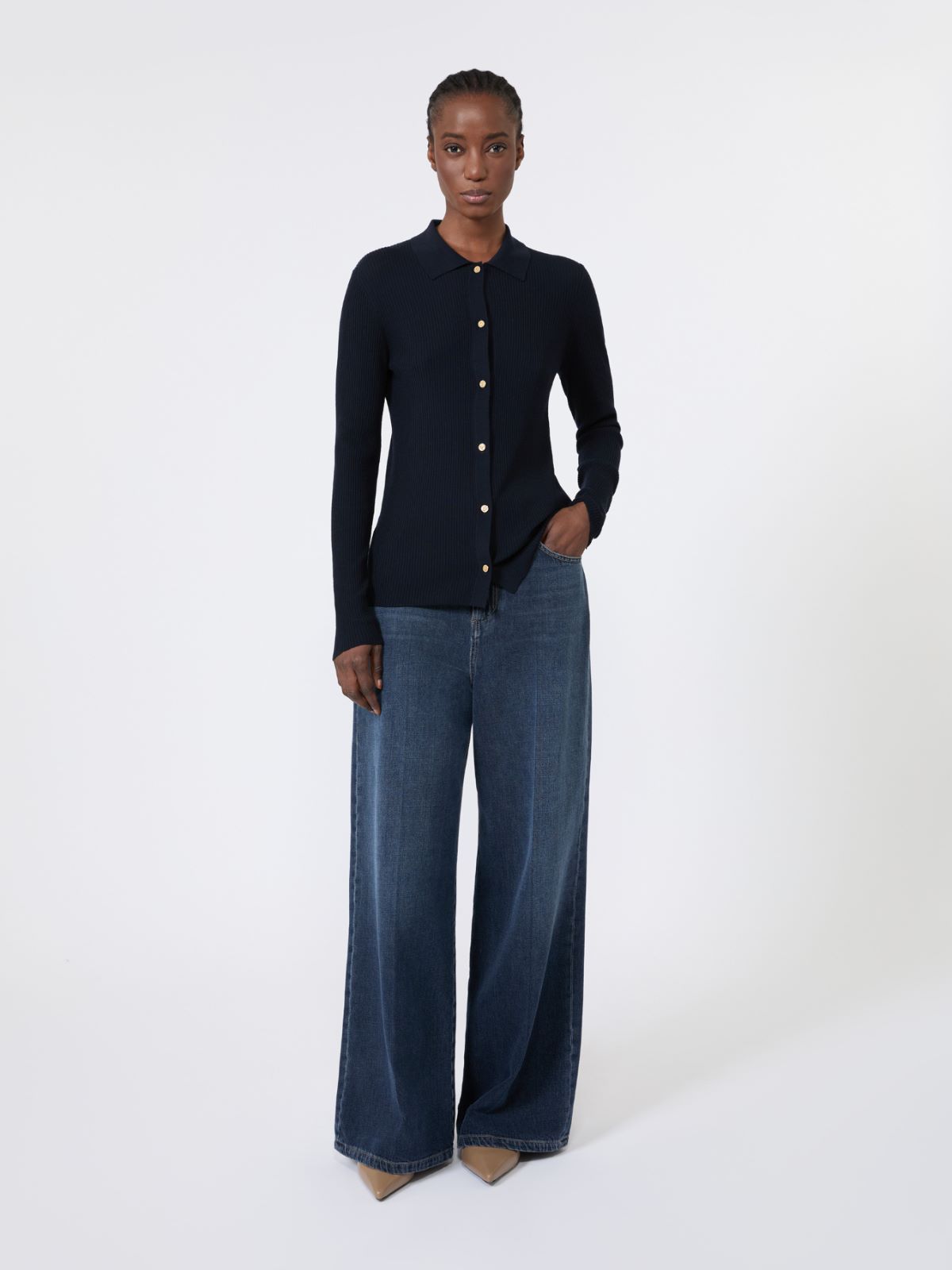 Woollen yarn fitted cardigan - ULTRAMARINE