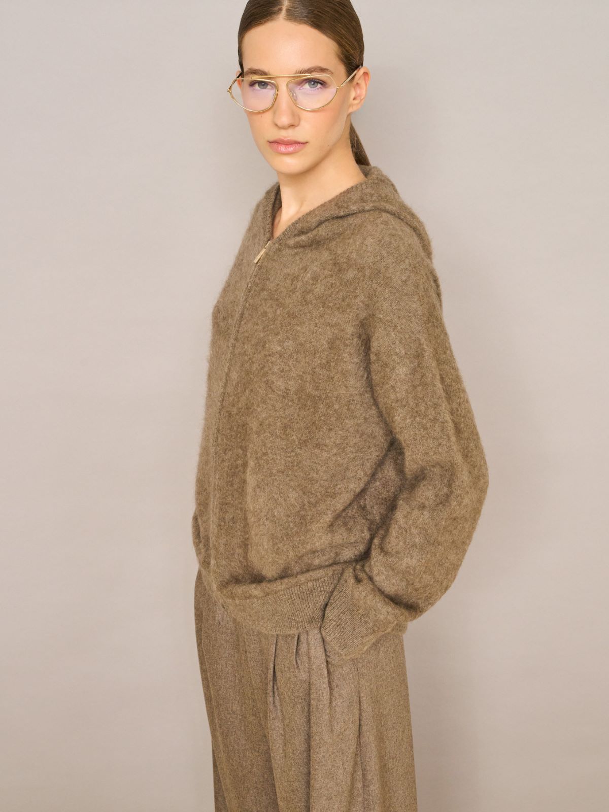 Cardigan in filato yak garzato - BEIGE