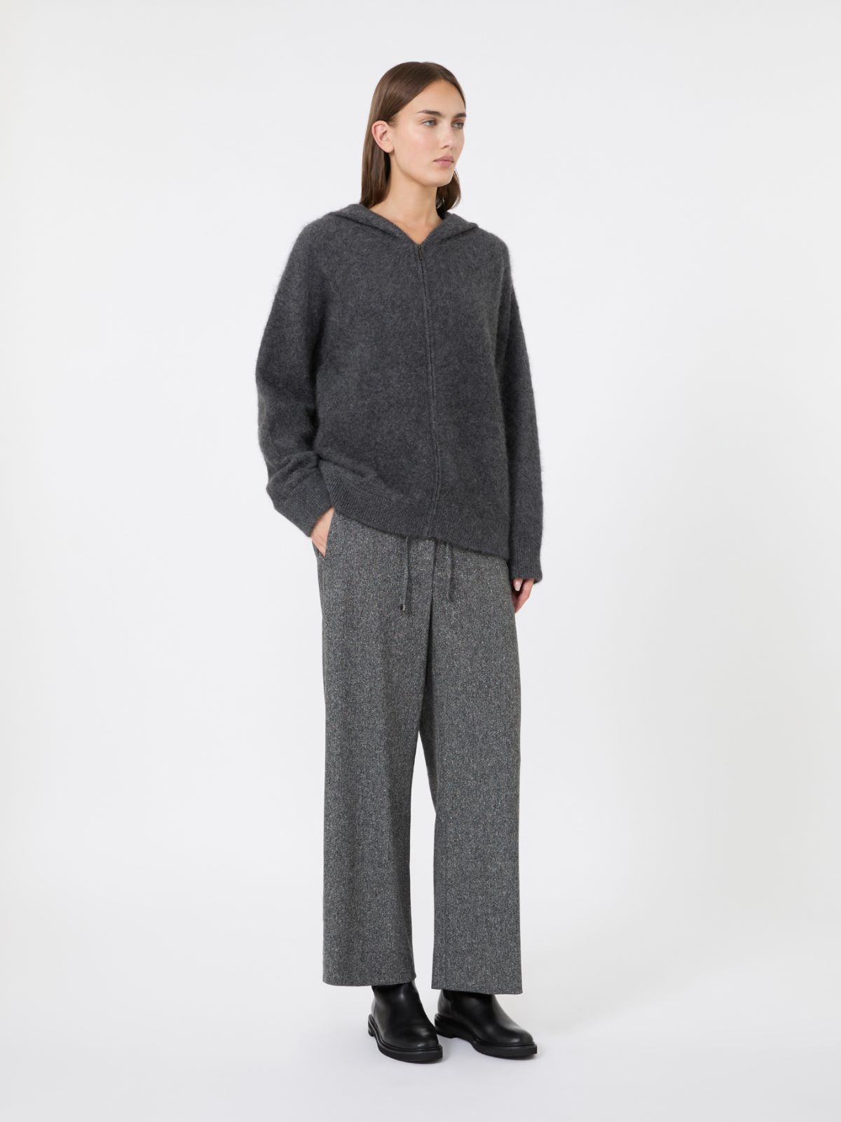 Brushed yak yarn cardigan - MEDIUM GREY