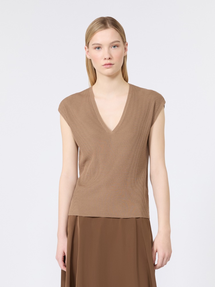 Ribbed woollen yarn gilet - CAMEL - 2
