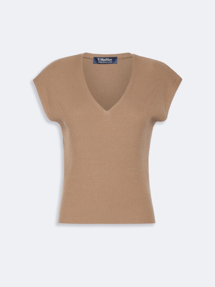 Ribbed woollen yarn gilet - CAMEL - 5