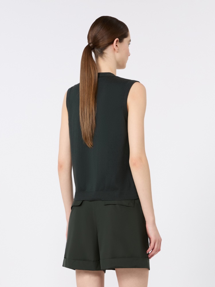 Cotton, silk and cashmere yarn gilet - DARK GREEN - 3