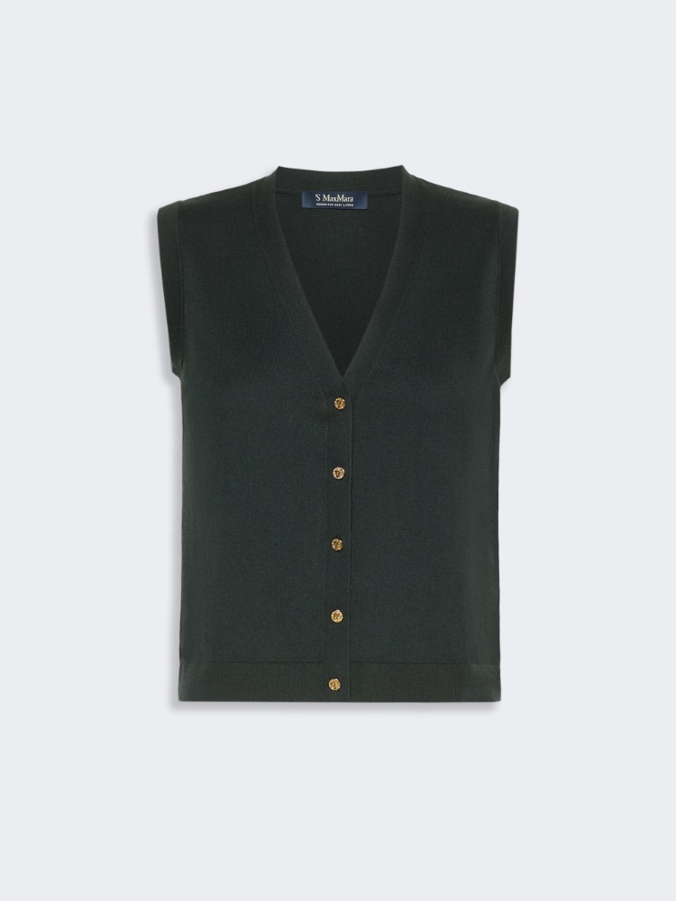 Cotton, silk and cashmere yarn gilet - DARK GREEN