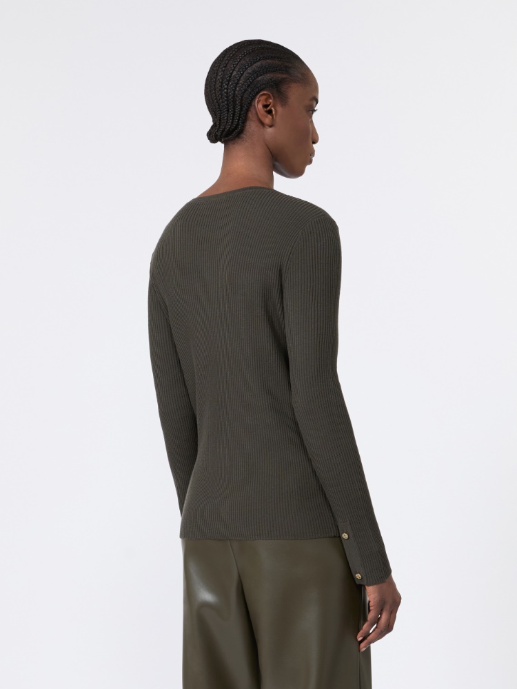 Ribbed woollen yarn jumper - KAKI - 3