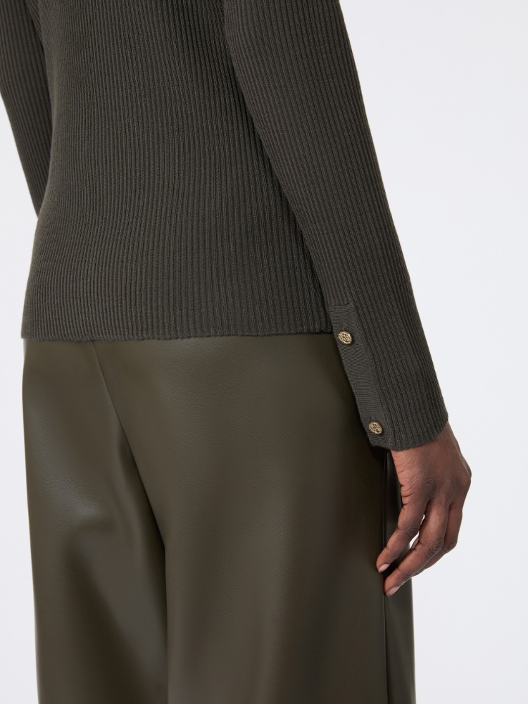 Ribbed woollen yarn jumper - KAKI - 4