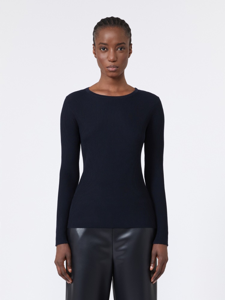 Ribbed woollen yarn jumper - ULTRAMARINE - 2