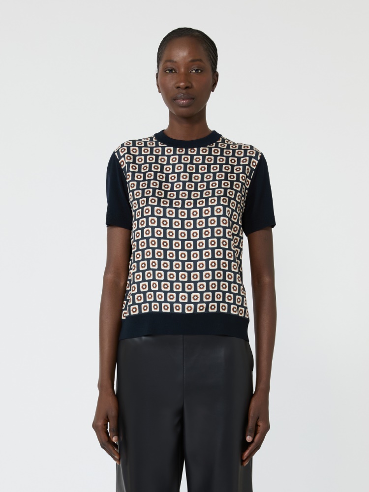 Printed silk and woollen yarn jumper - ULTRAMARINE - 2