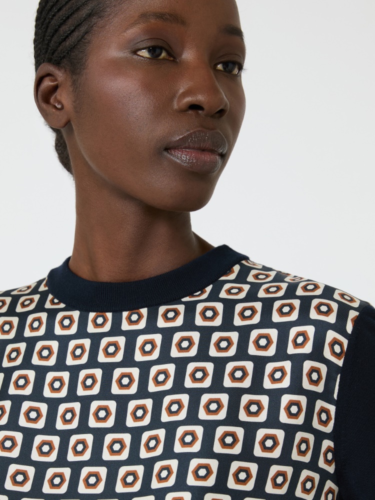 Printed silk and woollen yarn jumper - ULTRAMARINE - 4
