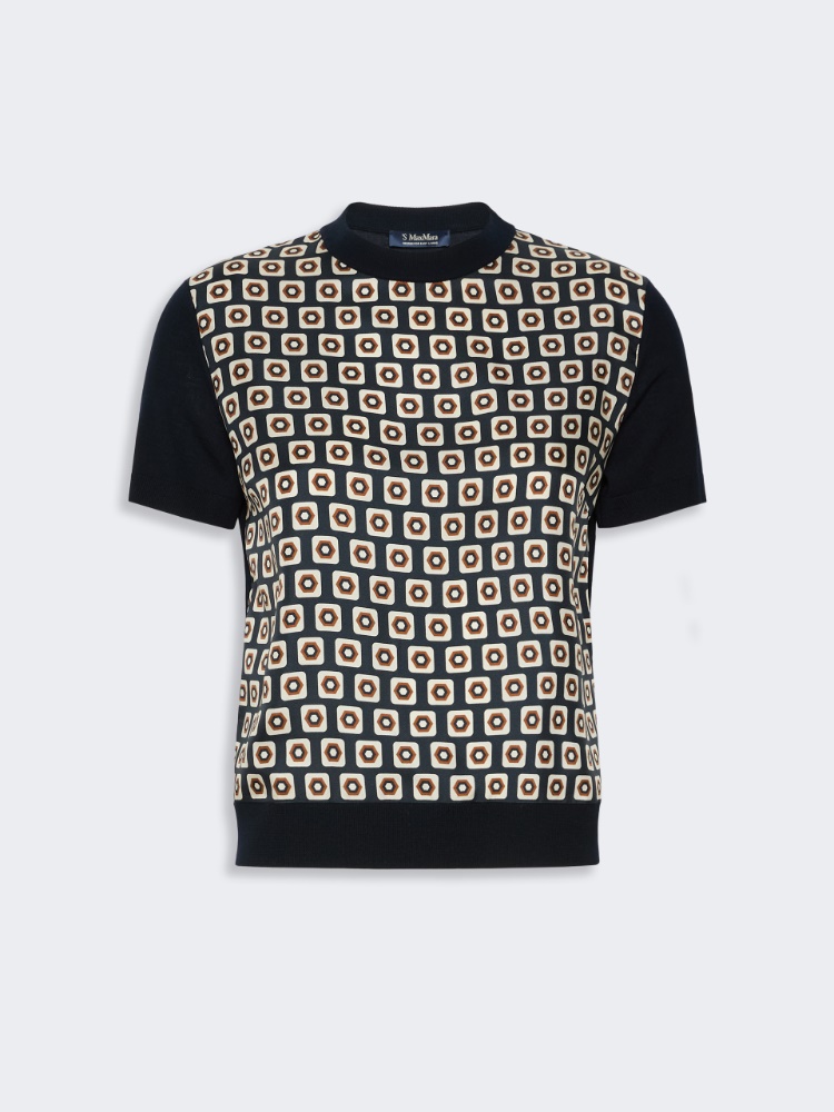 Printed silk and woollen yarn jumper - ULTRAMARINE
