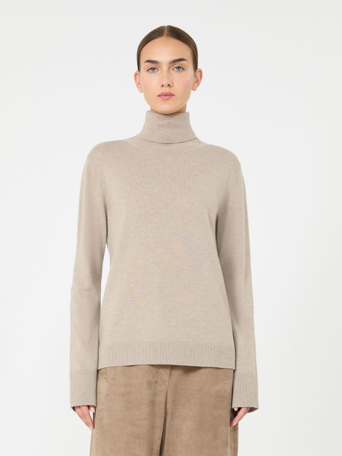 Pull à col roulé en laine avec écussons à logo - BEIGE - Max Mara - 2