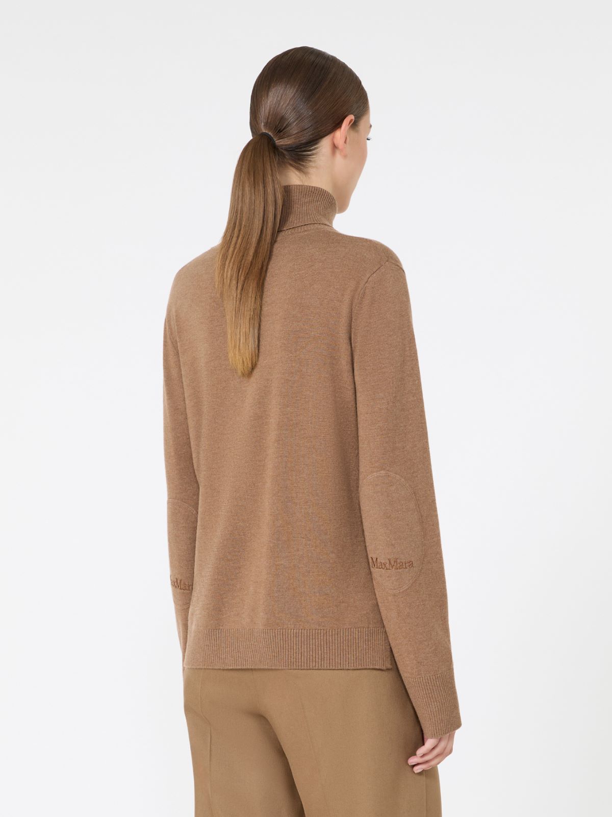 Wool polo-neck sweater with branded patch detail - CAMEL - Max Mara - 3
