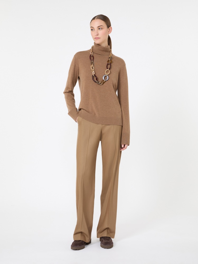 Wool polo-neck sweater with branded patch detail - CAMEL