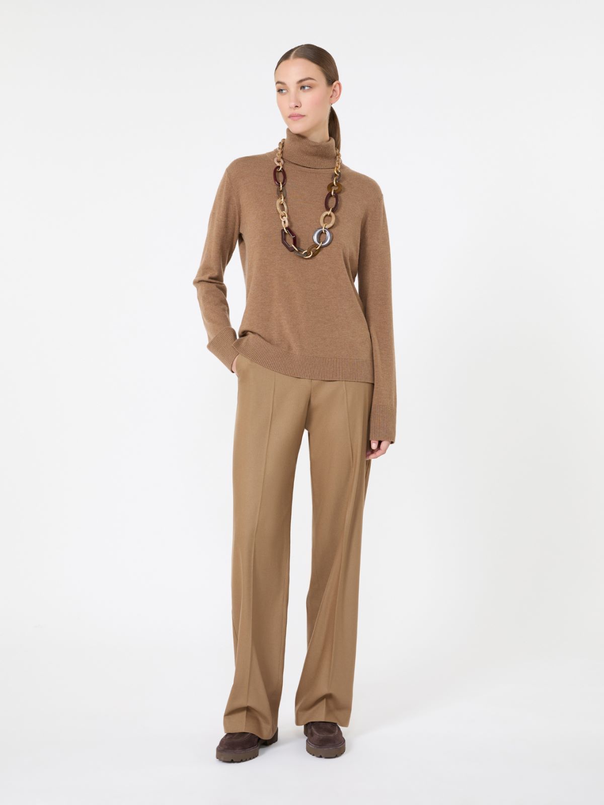 Wool polo-neck sweater with branded patch detail - CAMEL - Max Mara