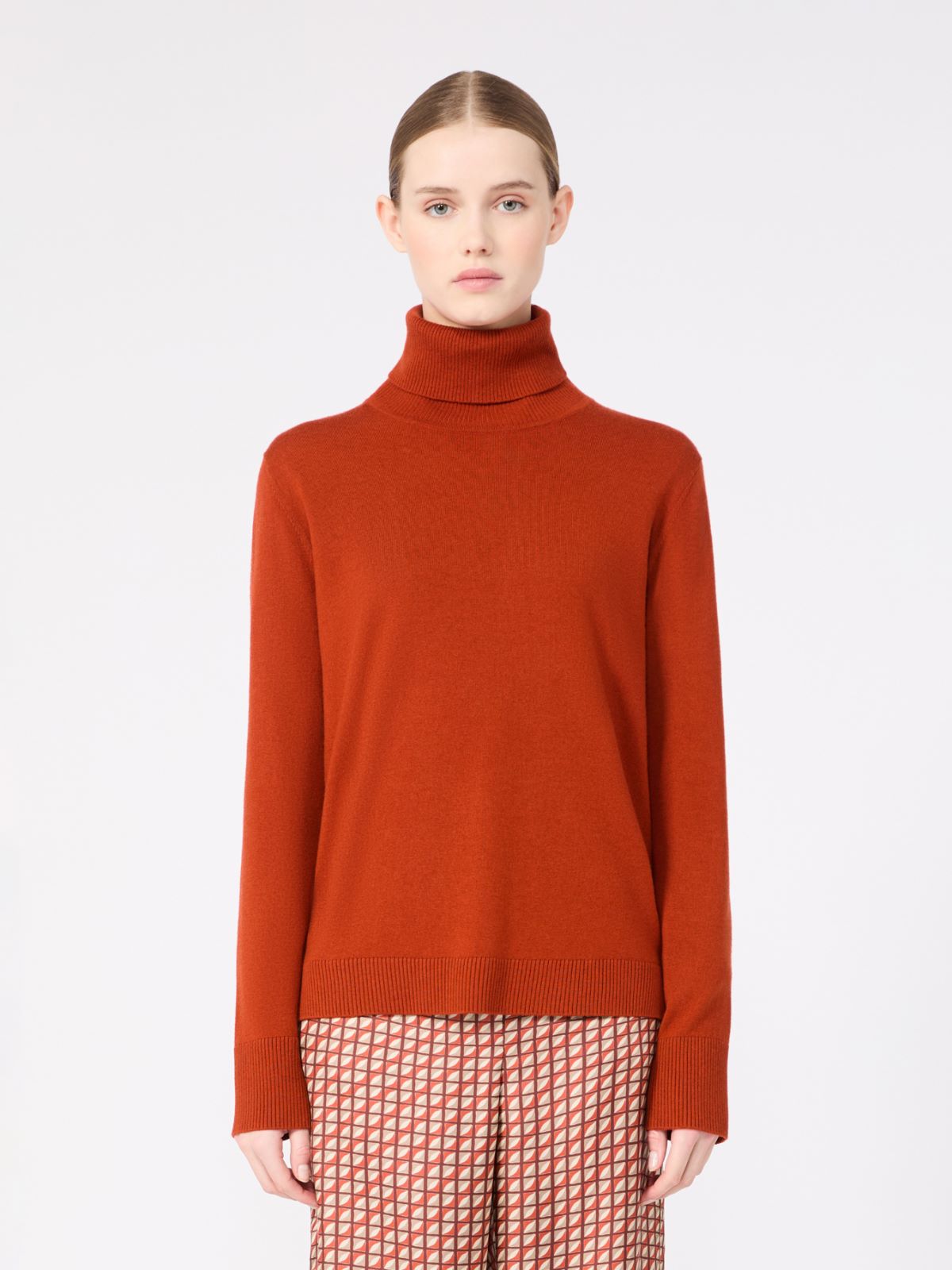 Wool polo-neck sweater with branded patch detail - ORANGE - Max Mara - 2