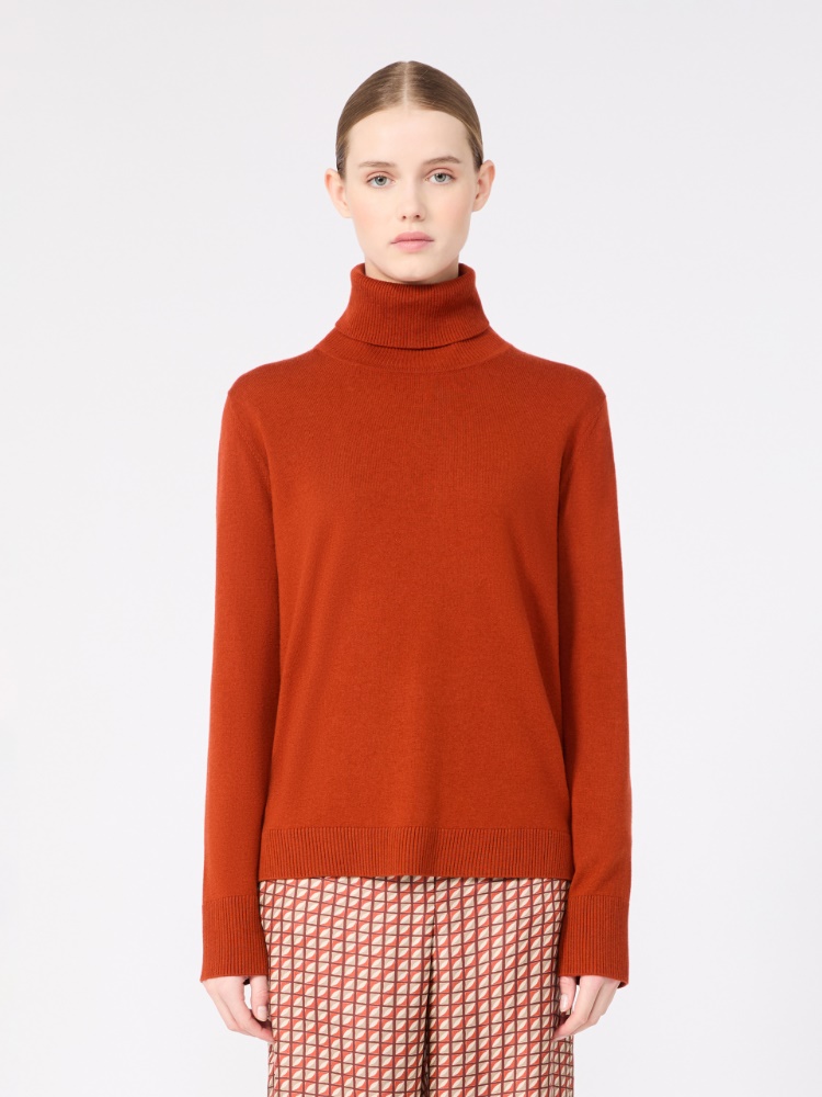 Wool polo-neck sweater with branded patch detail - ORANGE - Max Mara - 2