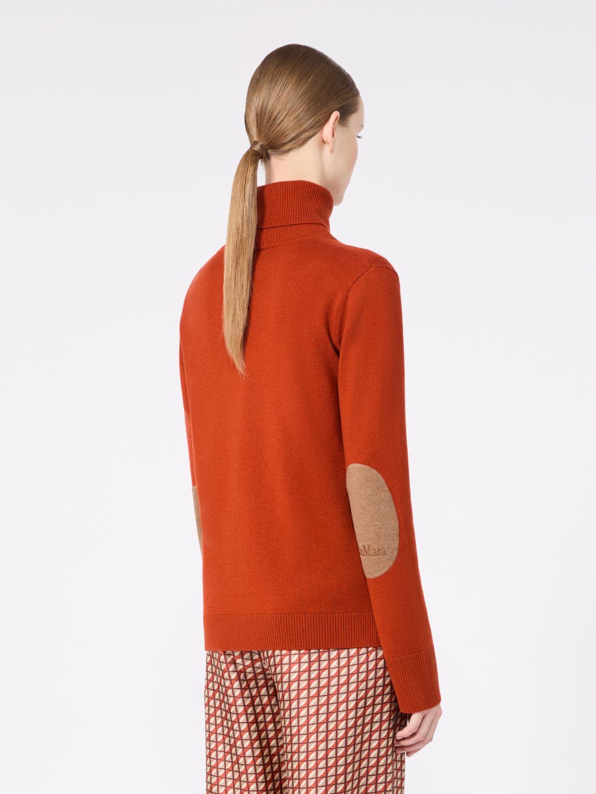 Wool polo-neck sweater with branded patch detail - ORANGE - Max Mara - 3