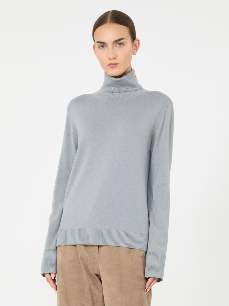 Wool polo-neck sweater with branded patch detail - LIGHT BLUE - Max Mara - 2