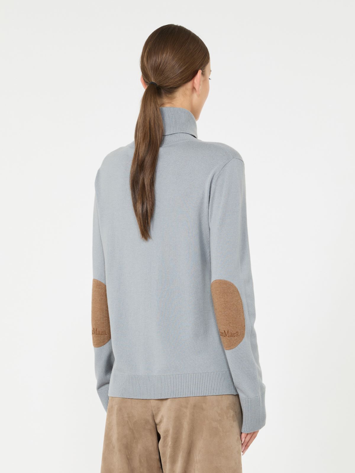 Wool polo-neck sweater with branded patch detail - LIGHT BLUE - Max Mara - 3
