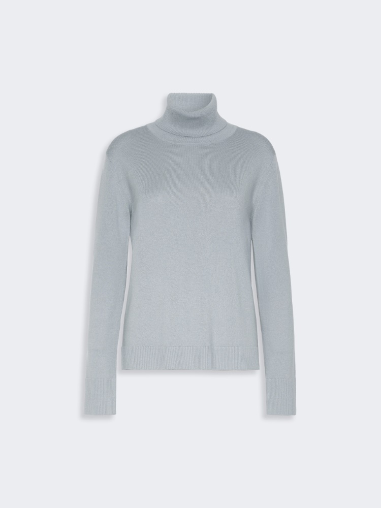 Wool polo-neck sweater with branded patch detail - LIGHT BLUE