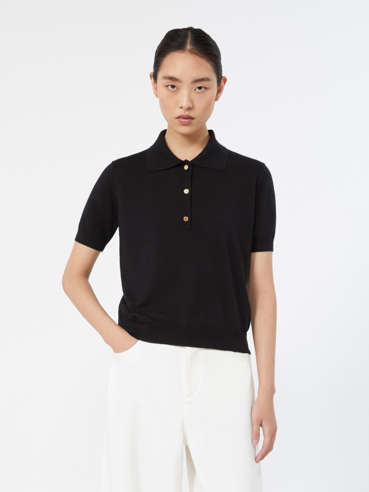 Polo shirt in cotton, silk and cashmere yarn - BLACK - Max Mara - 2
