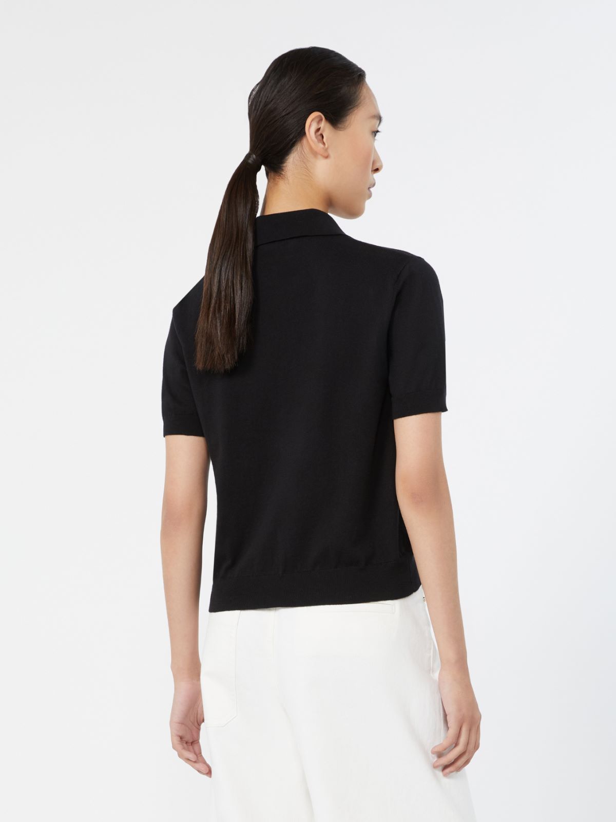 Polo shirt in cotton, silk and cashmere yarn - BLACK - Max Mara - 3