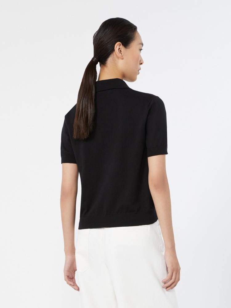 Polo shirt in cotton, silk and cashmere yarn - BLACK - Max Mara - 3