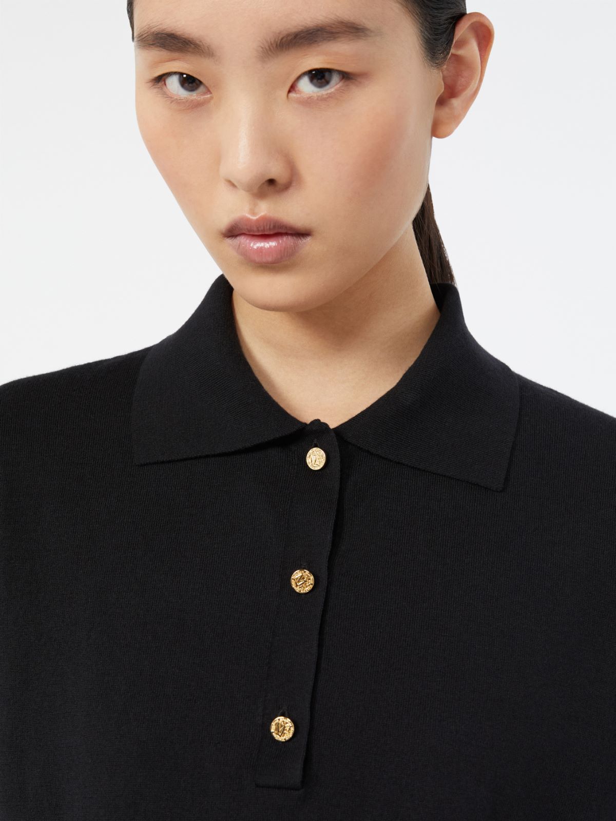 Polo shirt in cotton, silk and cashmere yarn - BLACK - Max Mara - 4