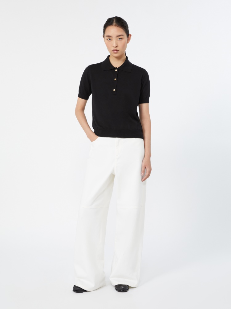 Polo shirt in cotton, silk and cashmere yarn - BLACK