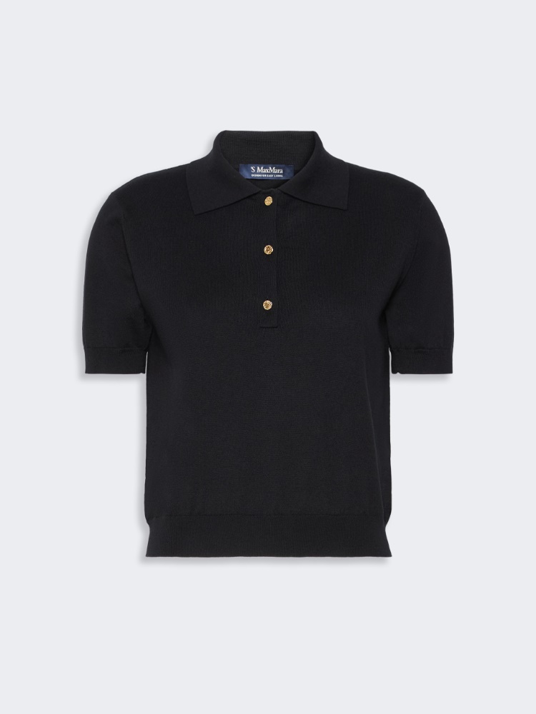 Polo shirt in cotton, silk and cashmere yarn - BLACK