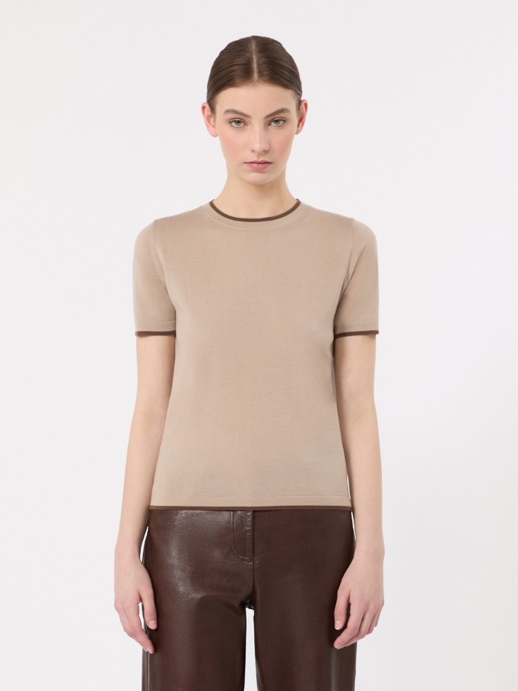 Short-sleeved woollen yarn jumper - BEIGE - 2