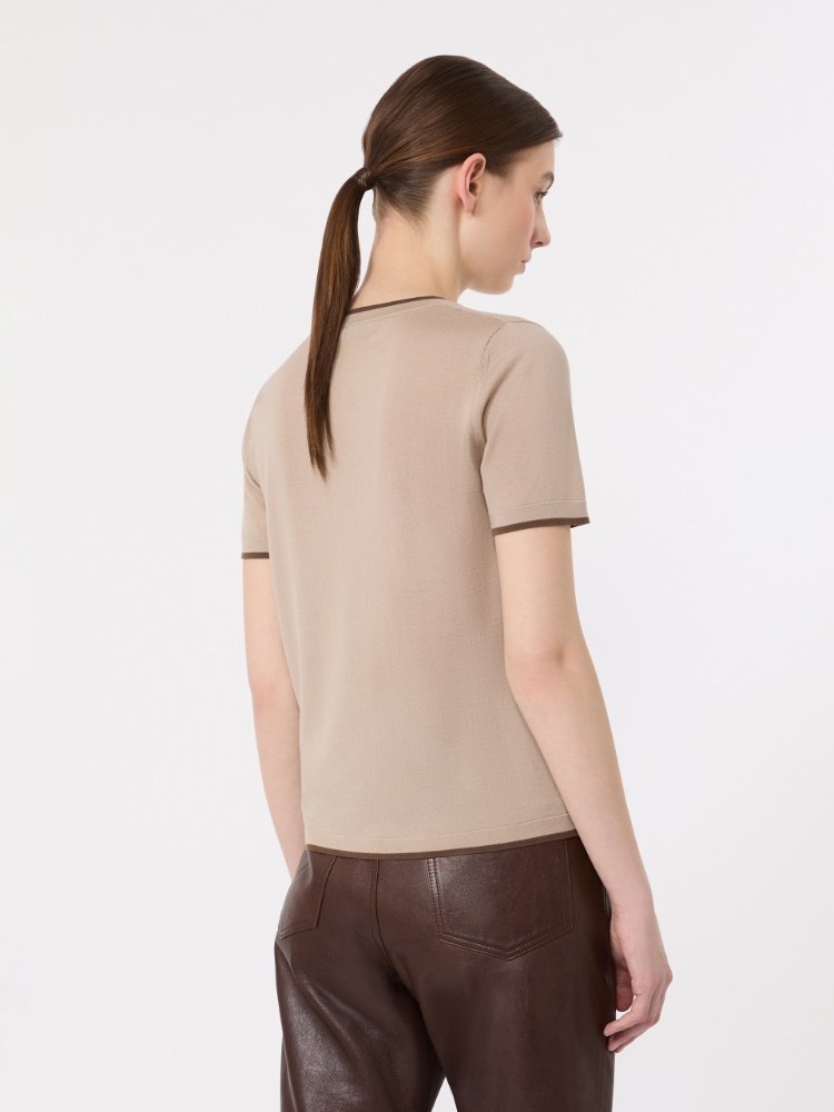 Short-sleeved woollen yarn jumper - BEIGE - 3