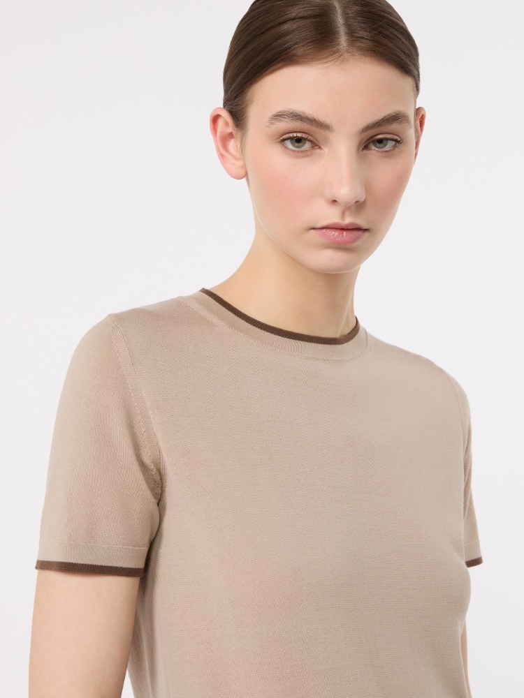 Short-sleeved woollen yarn jumper - BEIGE - 4