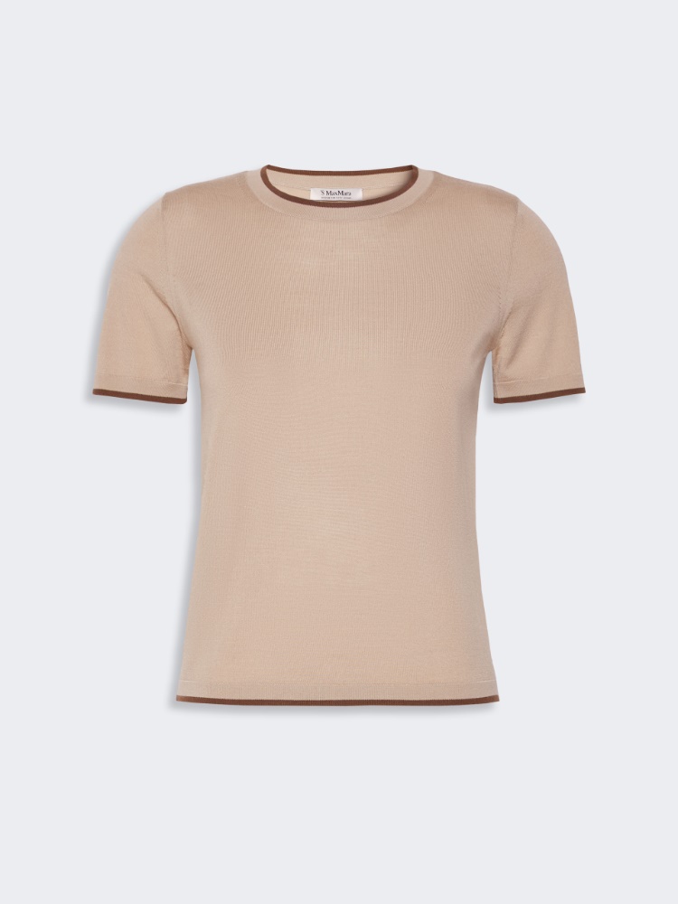 Short-sleeved woollen yarn jumper - BEIGE