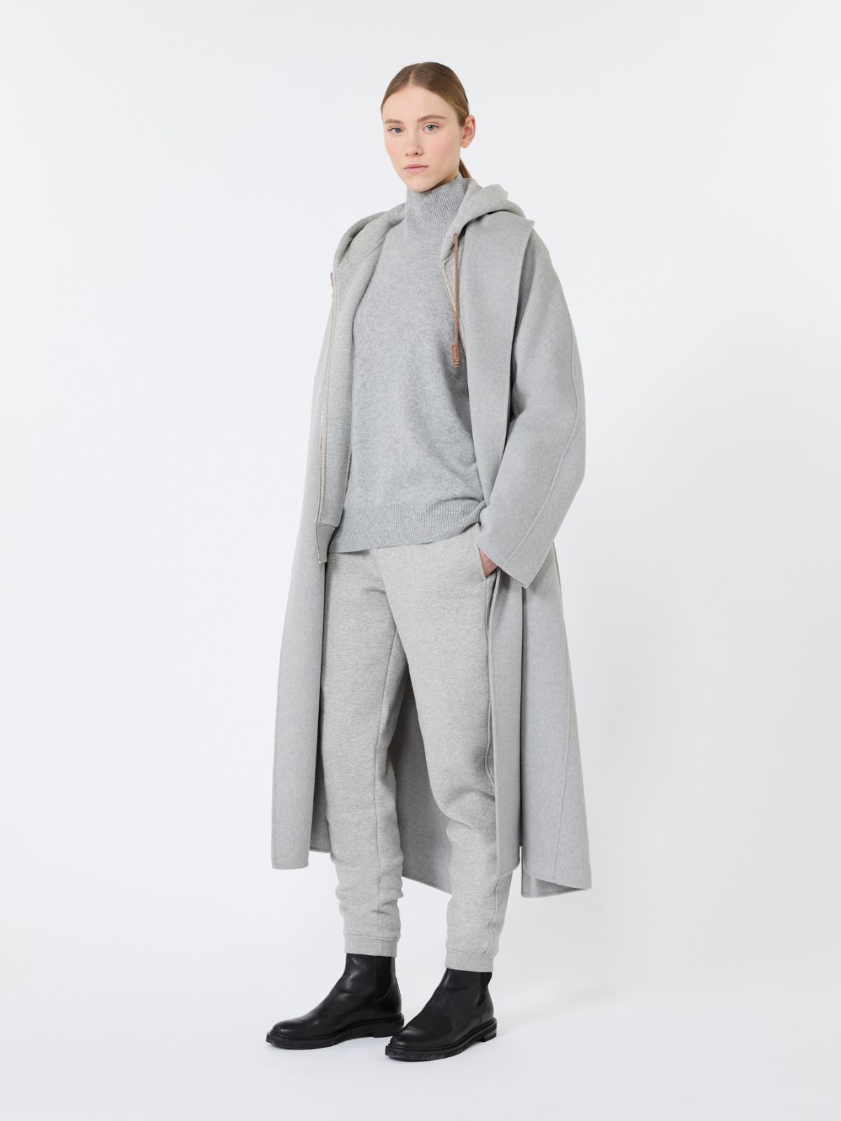 Brushed wool polo-neck sweater - MEDIUM GREY