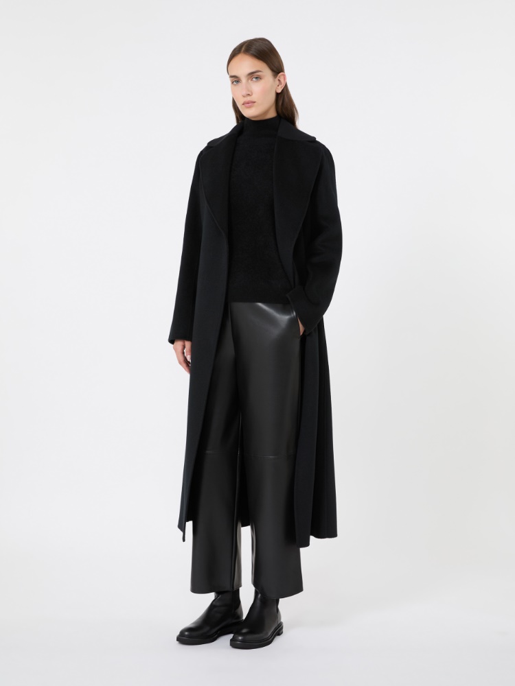 Brushed wool yarn polo-neck sweater - BLACK